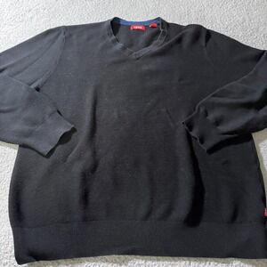 Izod Mens Sweater Knitted Long Sleeve V-Neck Size Large Pullover Black Shirt Top
